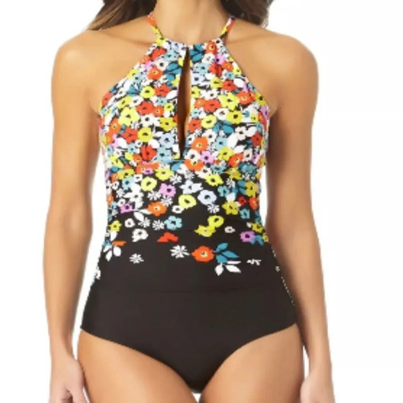 Anne Cole Ditsy Floral High-Neck One-Piece Swimsuit - Picture 1 of 9